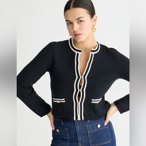 J.Crew Womens NWT Emilie Sweater Lady Jacket with Contrast Trim (Black) size M